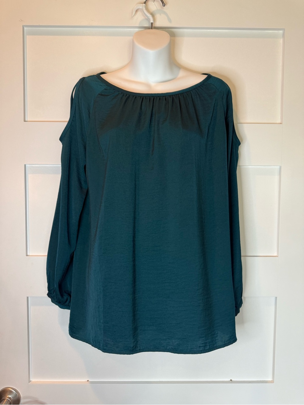 CAbi Teal Cold-Shoulder Long Sleeve Top